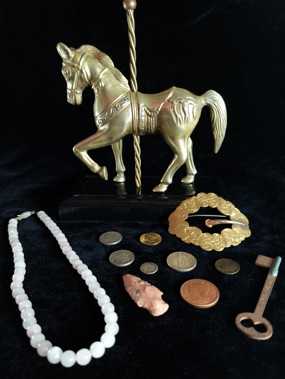 Grandpa's Vintage Antique Mixed Lot - Statue -Jewelry - Coins- Indian Arrowhead